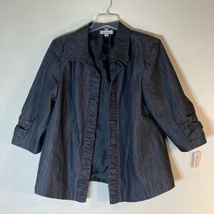NWT. Dress Barn 14/16 Open Front Rushed Denim Jacket.